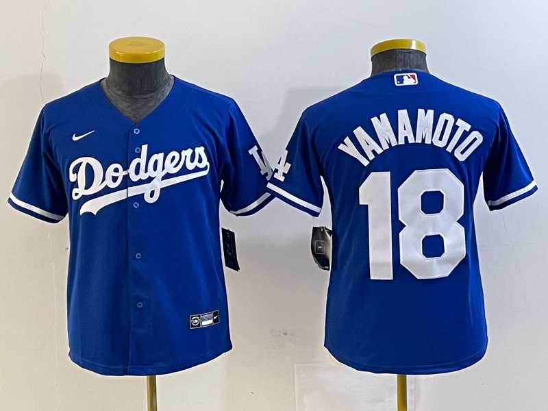 Youth Los Angeles Dodgers #18 Yoshinobu Yamamoto Blue Stitched Cool Base Nike Jersey->mlb youth jerseys->MLB Jersey
